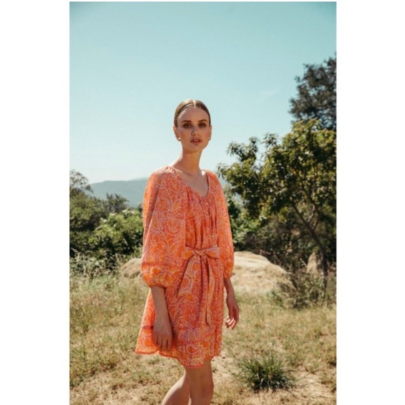 CLEOBELLA Grace Mini Dress in Bloom Block Print Coral Romantic Pastel Size Small - Picture 2 of 12